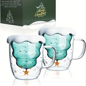 Mugs 1 piece Christmas tree coffee cup double wallet glass thermal insulated water summer beverage gift 231117