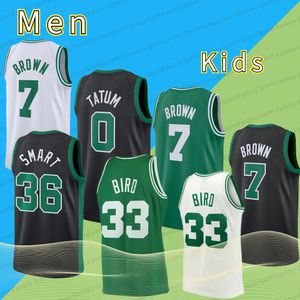 Jayson 0 Tatum Basketbol Larry 33 Bird Jersey Jaylen 7 Kahverengi Marcus 36 Akıllı Erkekler Mesh T-Shirt 2021 2022 2023 Yeşil Beyaz Erkek Jersey Çocuklar