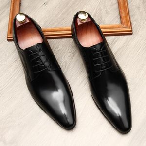 Dress Shoes Love Four Men's English Pointed Lace-up Made Of Leather Wedding Wear Work Size 46