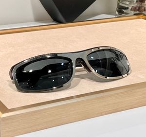 Shield Wrap Sunglasses Silver Dark Grey Lenses Women Mens Fashion Oval Sunglasses Eyewear with Box
