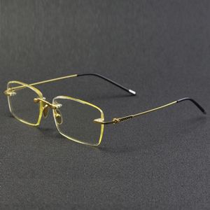 Óculos de sol homens sem aro moda de vidro de luxo de cristal de cristal natural lente amarelo lente retrô Óculos UV400 Oculos de alta qualidade