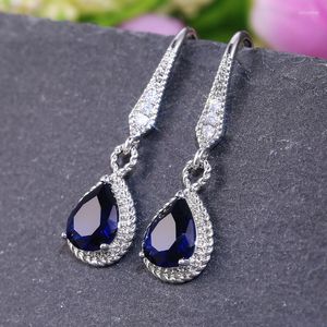 Dangle Earrings Temperament Sapphire Oval Zircon Women Inlaid With White Crystal Stainless Steel Charming Jewelry