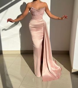 Elegant Strapless Sheath Prom Dress in Pink with Pearl & Sequin Embellishments, Long Evening Gown for Special Ocns
