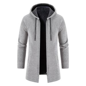 Herrjackor män vinter lång trench kappa stickad tröja jacka fleece vindbrytare marinblå vänd hoodies dragkedja cardigan manlig överrock 231118