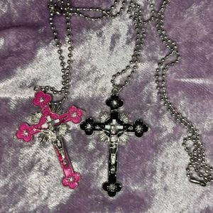 Pendant Necklaces 2000s Aesthetic Y2k Cross Pendants Necklace for Women Vintage Black Pink Harajuku Necklaces Beaded Chains Girl Jewelry Wholesale Z0417
