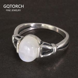 Wedding Rings Real 925 Sterling Silver Bella Ring Adjustable Opening Natural Moonstone Vintage Twilight Jewelry231118