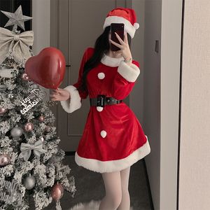 女性のデザイナークリスマスユニフォームベルベットスリーピングドレスオープンバックロールプレイセクシーなホローアウトスリーピングドレスセット