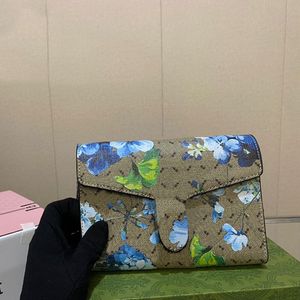 Kette Umhängetasche 5a Qualität Blaue Klappe Umhängetaschen Mode Buchstaben Blumendesign Retro Handtaschen Geldbörse Damen Beutel Handtaschen 20cm