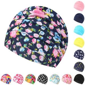 Simningskåpor JSJM Ny Swimming Cap Women Colorful Printed Swimming Hat Simple Solid Color High Elastic Swim Pool Cap Waterproof vuxna Hat P230418