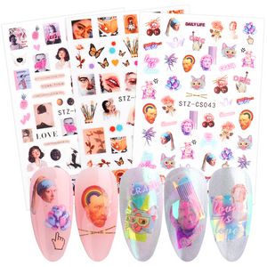 1st. Målningar Maiden Nail Stickers Figur Skulptur Sexiga läppar Naglar Sliders Papper Avokado Tecknad Manikyr Folier BestZCS034-049 Nail Artstickers Decals Nail Art