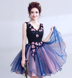 Party Dresses 2023 Short Homecoming Bule Beaded Petal Backless Design Lace-up Hand Made Flowers Sweety Princess Evening Dress