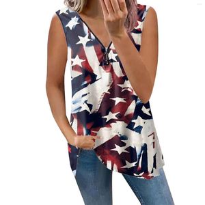 Women's T Shirts Ladies Fourth Of July Printed Zipper Sleeveless Tshirt