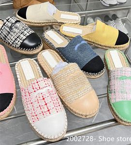 Sapatos femininos de marca sapatos de pescador novo tecido patchwork de duas cores logotipo bordado corda de algodão tecelagem sola antiderrapante casual semi-reboque canal sapatos de grife