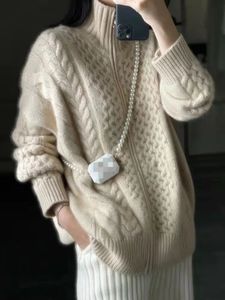 Swetery damskie moda sweter damski jesień/zima wysokie kołnierz smażone ciasto na dzianiny z długim rękawem Korean Warm Lose Cardigan 231118