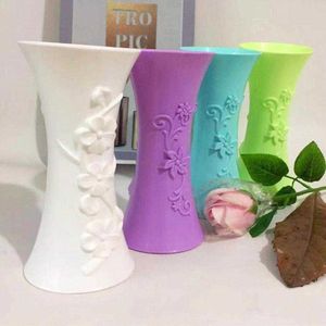 Vase Pot Container Plastic Embossment Vase Flower Arranch Home Office Table Decor Y23