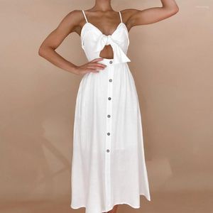 Abiti casual Abito estivo bianco Cinghie da donna Senza maniche Moda coreana sexy Bretella grigia Gonna longuette temperamento semplice