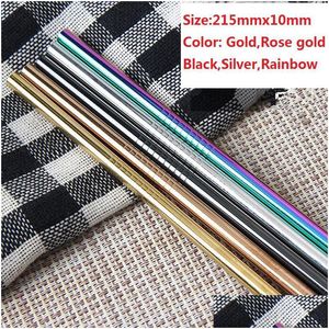 Drinking Straws 215Mmx10Mm Sier/Black/Gold/Rose Gold/Rainbow Stainless Steel St Wide Long Reusable Fat Metal Smoothie Sts Lx047 Drop Dhb7G