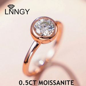 Pierścionki ślubne Lnngy 0,5ct ramka pierścionka z certyfikatem 925 Srebrny Silb Solitaire Pierścionki zaręczynowe dla kobiet Prezent biżuterii ślubnej 231118