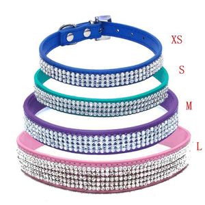 Ny stil hundkrage husdjur krage glänsande vatten diamant husdjur halsband multi rad mesh artificiell kristall pu läder