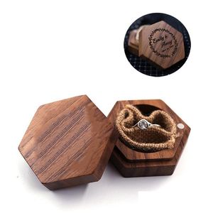 Broca de noz preto Caixas de anel de madeira do dia dos namorados DIY escultura em branco da caixa de jóias artesanal Brincos criativos de colar