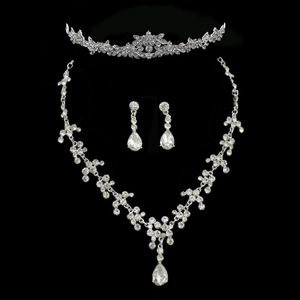 Bride Necklace Earring Set Chain Wedding Dress Necklace Accessories Crown Necklace Earring Three Piece Wedding Jewelry Set