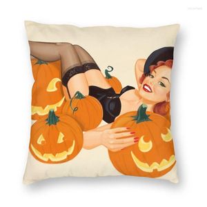 Travesseiro vibrante bruxa abóbora pin up decoração de case halloween ilustração capa de outono para sala de estar