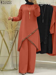 Ethnic Clothing ZANZEA Fashion Urban Tracksuit Muslim Women Long Sleeve Blouse Abaya Suits Sequins Islamic Clothing Loose Matching Sets 2PCS 230417