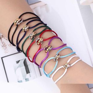 Bangle Zlxgirl High Quality Stainless Steel Bracelet 3 Metal Buckle Ribbon Lace Up Chain Silk String Hand Make Drop Delivery Jewelry B Dhech