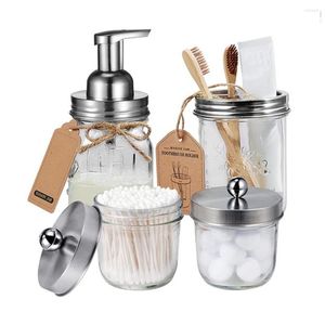 Bath Accessory Set 4Pcs/Set Bathroom Dispenser El Dormitory Toilet Toothpaste Holder Cleaning Organizer Glass Jars Container Silver