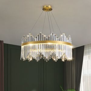 Lustre de luxo moderno redondo brilhante regulável adequado para sala estar quarto sala jantar luminárias cristal