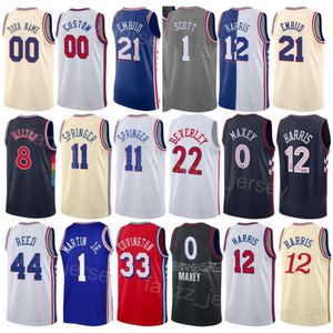 Tryckt basketstad Joel Embiid Jerseys 21 Tobias Harris 12 Patrick Beverley 22 Jaden Springer 11 Deanthony Melton 8 Tyrese Maxey 0 Association Team Man Woman Woman