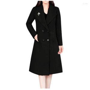 Women's Wool & Blends Women Autumn Winter Fashion Korea Style Solid Color Vintage Long Trench Coat Female Casual Double Breasted Office Clot