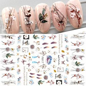 Geometric Lines Flower Leaf 3D Nail Stickers Gold Leaves Spring Summer Tulip Transfer Slider Nail Art Decoration Manicures Nail ArtStickers Decals Nail Art Tools