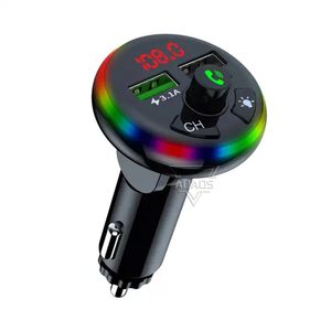 CAR F14 FM -sändare för bil BT 5.0 Dual USB Charger Handsfree Calling 7 Colors LED Backbellit Wireless Music Radio Adapter