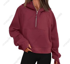 lululemens-43 Autumn Winter Yoga Suit Scuba Hoodie Half Zip Womens Sports Sweater Loose Gym Jacket Fitness Short Plush Coat SweatshirtUI9