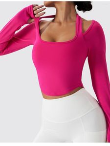 Magliette da donna Yoga Manica lunga Top sportivo sexy con foro per il pollice Palestra da donna Tinta unita Abbigliamento sportivo Allenamento fitness Corsa