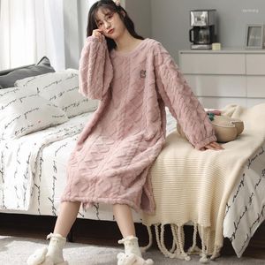 Women's Sleepwear M-XXL Winter Thick Pink Nightgowns For Women Fluffy Home Dress Elegant Jacquard Coral Long Dressing Woman Night Gown