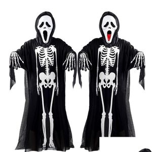 Другие товары для вечеринок Призрачный скелет Праздничные атрибуты Костюмы на Хэллоуин Халат Маска ужаса Вампир Зомби Skl Детское платье дьявола Dhsp8