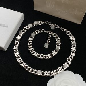 Gold And Silver Hip Hop Necklace With Letter Cuban Coarse Chain Men Punk Style Shiny Non-fading Women Thick Bracelet Designer Jewelry Sets BBS3