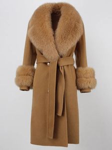 Kadın Kürk Sahte Kürk Kış Kış Ceket Kadınlar Uzun Doğal Yün Karışımlar Kaşmir Gerçek Kürk Matar Çifte Göğüslü Kemer Sıcak Sokak Giyim Moda 231117