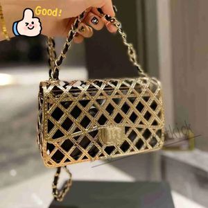 Designer Flap Bags Top Gold Metal Hollow Woven Trend Luxury Shoulder Bags Lined Zipper Leather Bag Classic Check Chain Senior Ladies Messenger Bag