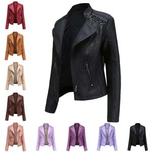 Skórzana damska Faux Winter Women Kurtka jesienna motocyklowy zamek błyskawiczny Koreańska moda motocyklowa kardigan Trench kurtki 230418