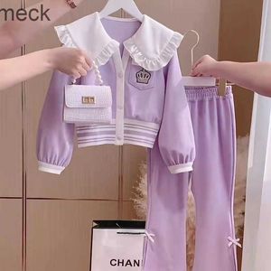 Clothing Sets Dome Cameras Girls spring loungewear 2023 new kids clothes doll collar coats + pants sets two piece teenage girl workout suits for 3-14y
