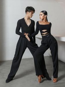 Stage Wear ZYMdancestyle Be With You Couple Look Trousers #20818 Latin Dance For Men And Women Black Light Blue ZYM Logo Pants