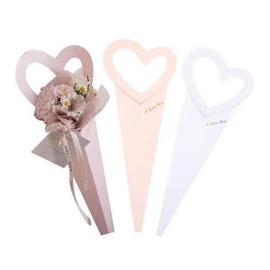 Confezione regalo Bouquet romantico Scatole a cuore Love Rose Flower Box Cartone per le donne Confezione dolce Singolo mazzo Decorare Valent Dhgarden Dhora