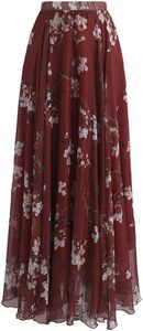 CHIC Women's Floral Watercolor Flower Maxi Floral Chiffon Slip Skirt