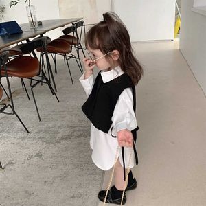 Set Girls Spring Autumn New Style Shirt 2-Piece Clothing Set Korean Children Loose White Blouse Vest Fashion Outfits