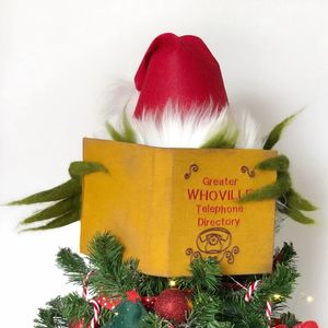 Noel Dekorasyonları Noel Ağacı Topper Klasik Yeşil Monster Kış Tatili İçin Kitap Treetop Dekorasyonu Arkasında Saklanıyor 231117