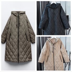 Womens Jackets ETJ TRAF Hoodie Apron Jacket Quilt Cover Long Loose Fit Lined Coat Available in 3 Colors 231118