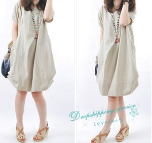 Women Clothing Big Yards Loose Dresses linen Short Dress Female Casual Dress Free Shipping